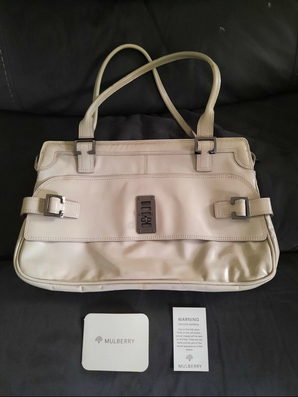 Mulberry Beige Leather Shoulder Bag with Buckle Detail